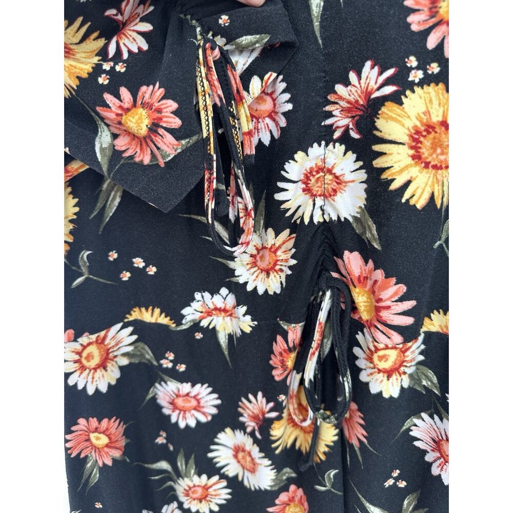 Derek Heart Plus 2X Black Floral Dress Tie Sleeve Fit Flare Boho Witchy Fairy - Picture 3 of 8
